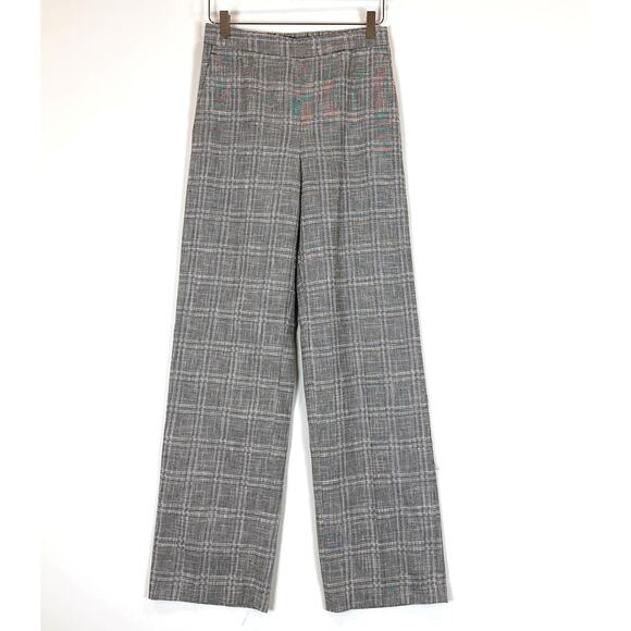 Zara Plaid Relaxed Trouser Pants Womens XS Straight Leg High Rise Career Preppy - Picture 1 of 9